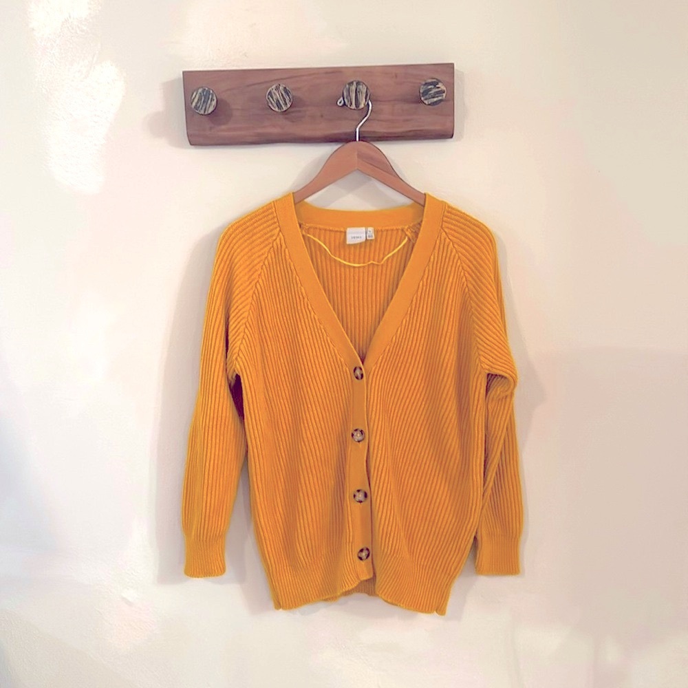 ICHI Mustard Yellow Ribbed Cardigan Women’s Size XL